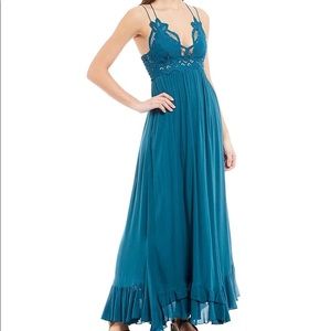 Free People Adella Maxi Slip dress, XS teal, unworn, brand new with tag